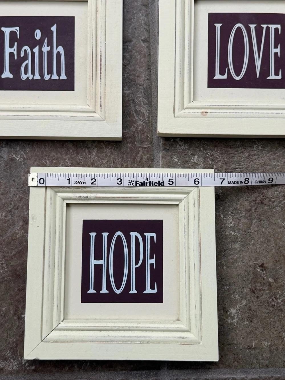 Set of 3 Vintage Inspirational Wall Art- Faith Love Hope - Cream Picture Frames